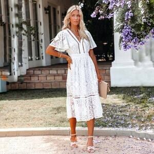 Vici White Lace Midi Dress